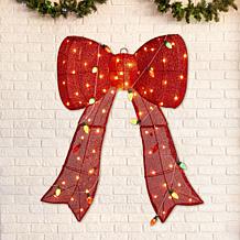 35.75"H Lighted Christmas 3D Fabric Bow with 95 Warm White LED Lights