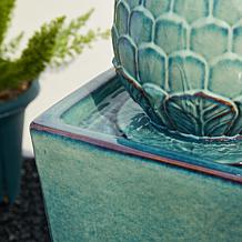 35.75"H Oversized Turquoise Artichoke Pedestal Outdoor Ceramic Foun...