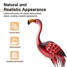 38.5"H Metal Standing Flamingo Garden Statue with Stakes