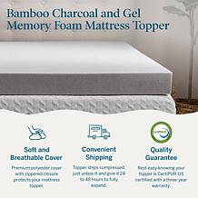 4" Bamboo Charcoal and Gel Memory Foam Mattress Topper, Full