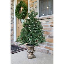 4' Noble Fir Artificial Tree Metallic Urn Base MultiColored LED Lights