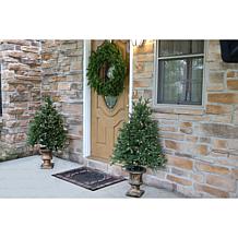 4' Noble Fir Artificial Trees Metallic Urn Base MultiColored LED 2Pack