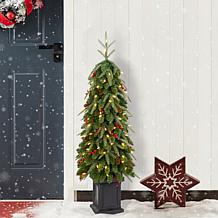 4' Pre-lit Green Artificial Christmas Porch Tree w/ Warm White Lights