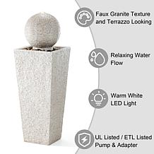 40.25"H Modern Faux Terrazzo Geometric Pedestal Sphere Fountain