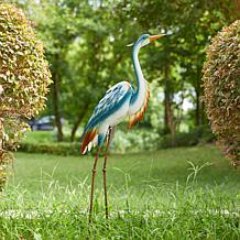 40"H Metal Standing Crane Garden Statue with Stakes