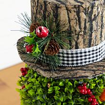 42-in Pre-Lit Boxwood Snowman Topiary by Nearly Natural