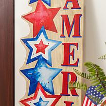 42" Lighted Patriotic Wooden Porch Sign