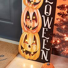 42"H Lighted Halloween Wooden Stacked Pumpkins Porch Sign with Timer
