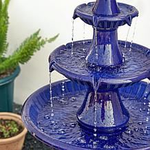 45.25"H Oversized Cobalt Blue 3-Tier Pedestal Ceramic Outdoor Fountain
