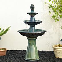 45.25"H Oversized Turquoise 3-Tier Ceramic Fountain w/Pump & LED Light