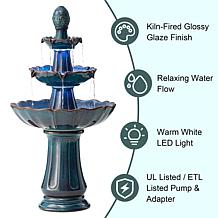 45"H Oversized Turquoise 3-Tiered Outdoor Floor Fountain with Pump