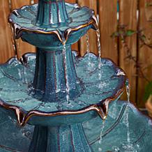 45"H Oversized Turquoise 3-Tiered Outdoor Floor Fountain with Pump