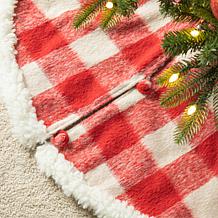 48" D Red/White Plaid Reversible Sherpa/Flannel Christmas Tree Skirt