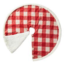 48" D Red/White Plaid Reversible Sherpa/Flannel Christmas Tree Skirt