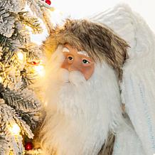 4ft Woodland Santa with 5ft Lighted Flocked Christmas Tree