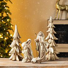 5-piece Resin Holy Family with Christmas Trees