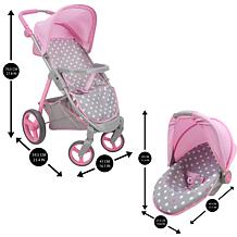 509 Crew Cotton Candy Pink Doll Travel System - Grey & Pink Polka Dot