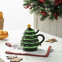 6.5" Christmas Ceramic Tree Mug with Lid and Spoon