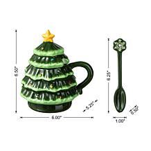 6.5" Christmas Ceramic Tree Mug with Lid and Spoon