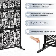 6ft Black Galvanized Steel Floral Pattern Privacy Screen Fence
