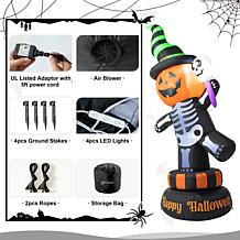 6ft Lighted Halloween Jack-O-Lantern Skeleton Rotating Inflatable D...