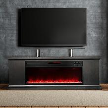 72 Inch Media Fireplace with Faux Glass Beads in Black