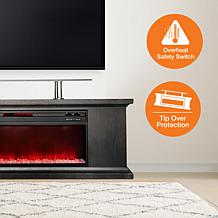 72 Inch Media Fireplace with Faux Glass Beads in Black
