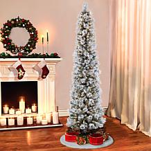 7.5' Flocked Pencil Pine Artificial Christmas Tree - 350 Clear Lights