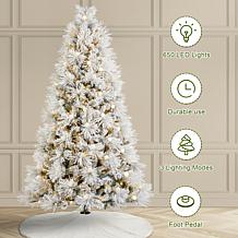 7.5ft Pre-Lit Flocked Full Pine Christmas Tree with Warm White Lights