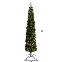 8' Green Pencil  Christmas Tree with 200 Clear Lights