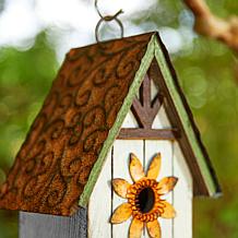8.25"H Decorative Outdoor Birdhouse w/3D Metal Roof and Flower