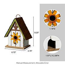 8.25"H Decorative Outdoor Birdhouse w/3D Metal Roof and Flower