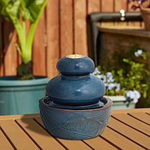 8.75''H Turquoise Leaf Ceramic Tabletop Fountain w/ Pump and LED Light