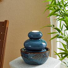 8.75''H Turquoise Leaf Ceramic Tabletop Fountain w/ Pump and LED Light