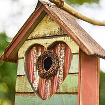 8.75"H Valentine's Distressed Wood Window Cottage Outdoor Birdhouse