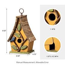 9.5"H Washed Yellow Distressed Wood Birdhouse w/Natural Wood