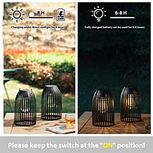 9.75"H 2 Black Metal Stripes Solar Powered Edison Bulb Hanging Lantern