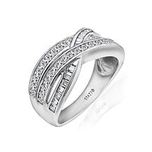 Absolute™ Cubic Zirconia Baguette and Round Overlapping Rows Band Ring