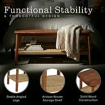 Alaterre Furniture Calais 48" Entryway Bench with Woven Storage Shelf