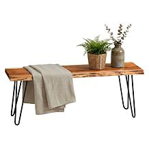 Alaterre Furniture Live Edge 48" Wood Entryway Bench with Hairpin Legs