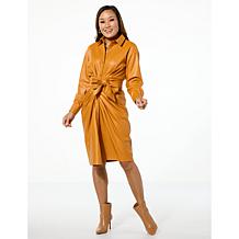 Allison Brown NY Gathered Faux Leather Shirt Dress