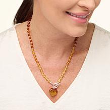 Amber Extraordinaire 20" Beaded Heart Drop Toggle Necklace