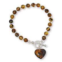 Amber Extraordinaire Beaded Heart Drop Toggle Bracelet