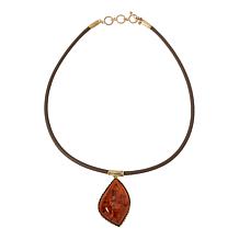 Amber Extraordinaire Goldtone Marquise Pendant with Leather Cord