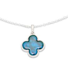Amber Extraordinaire Sterling Silver Blue Clover Pendant with Chain