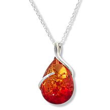 Amber Extraordinaire Sterling Silver Pear Ombré Stone Pendant