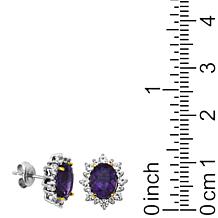 Amethyst and Created White Sapphire Oval Halo Stud Earrings