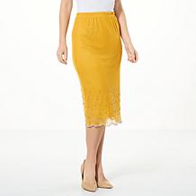 Antthony Beaded Mesh Knit Scalloped Pencil Skirt