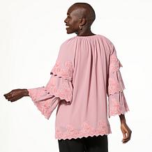 Antthony Embroidered Ruffle Long-Sleeve Top