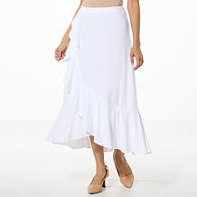 Antthony Faux Wrap Ruffled Pull-On Midi Skirt